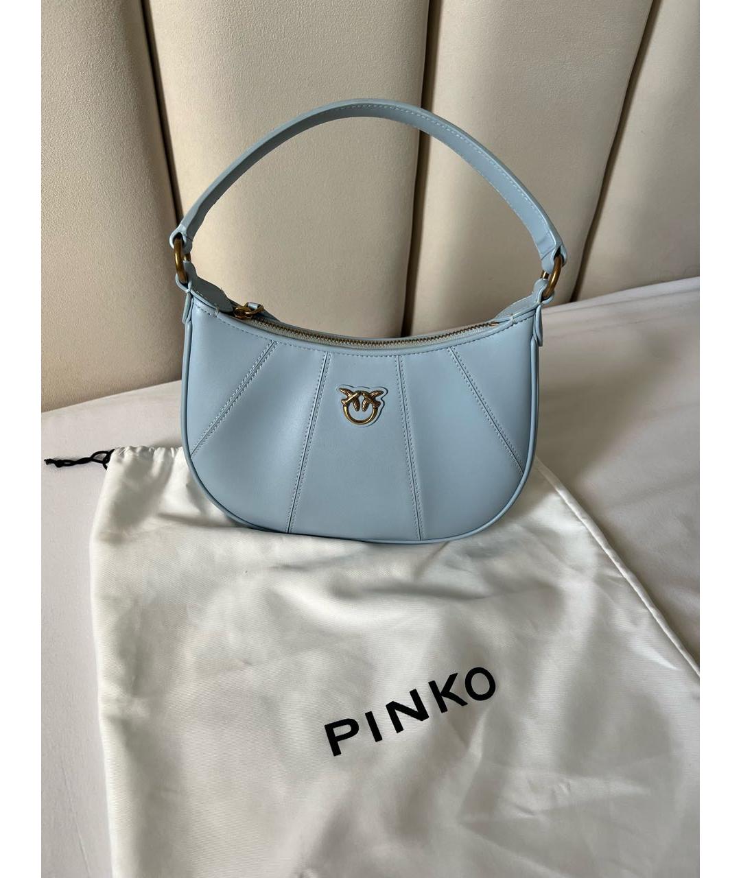 PINKO Голубая кожаная сумка с короткими ручками, фото 2