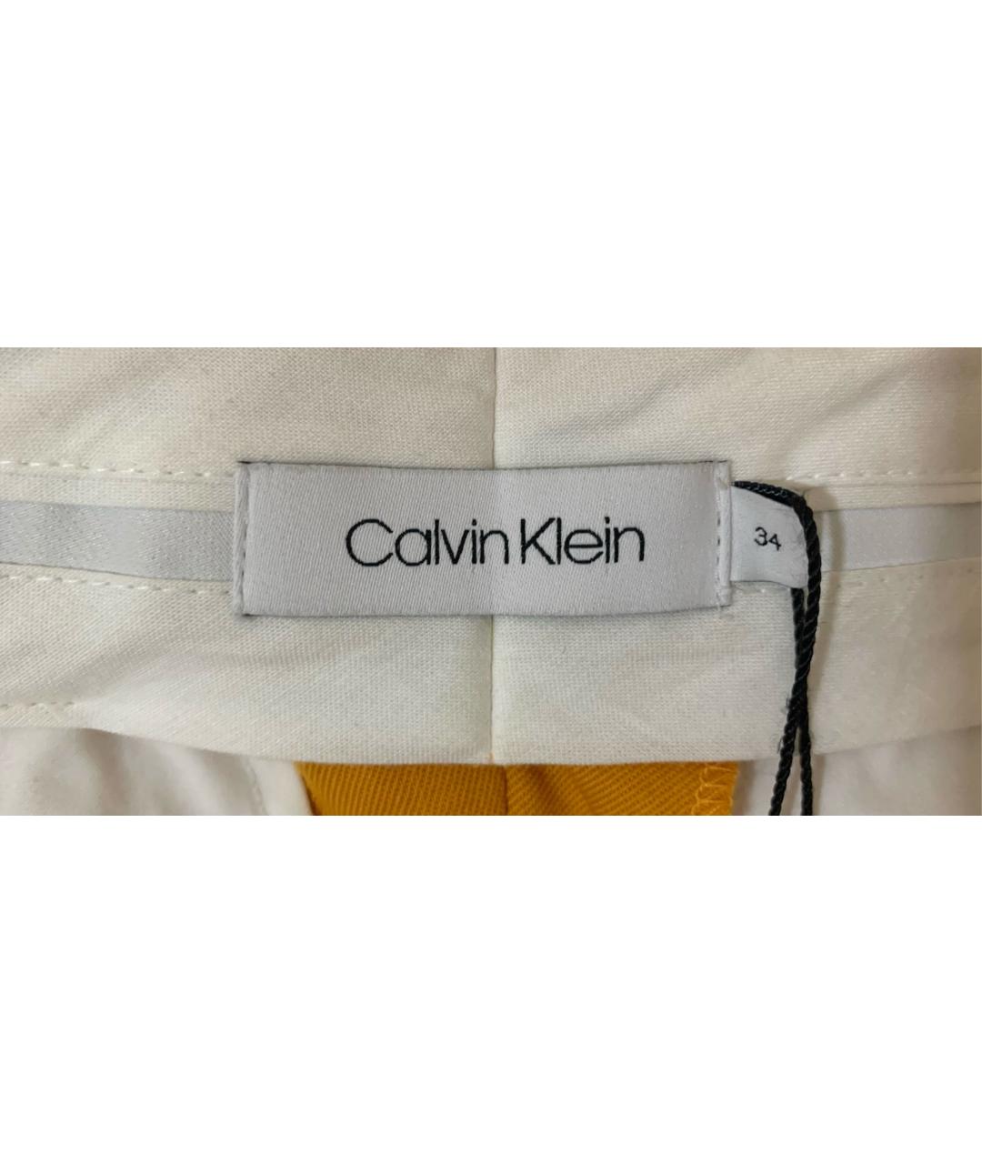 CALVIN KLEIN Горчичные хлопковые прямые брюки, фото 4