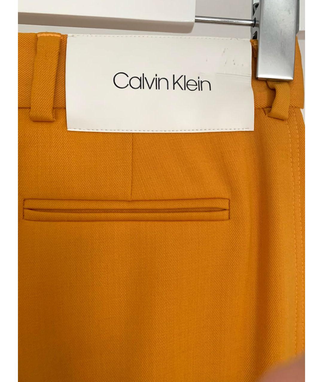 CALVIN KLEIN Горчичные хлопковые прямые брюки, фото 3