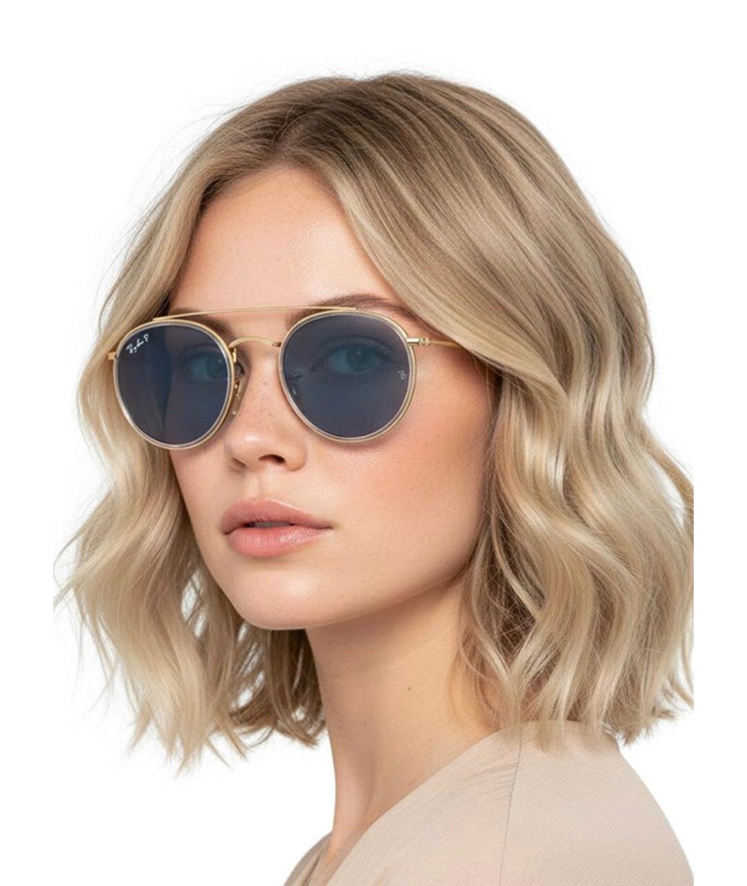 RAY BAN Голубые металлические солнцезащитные очки, фото 4