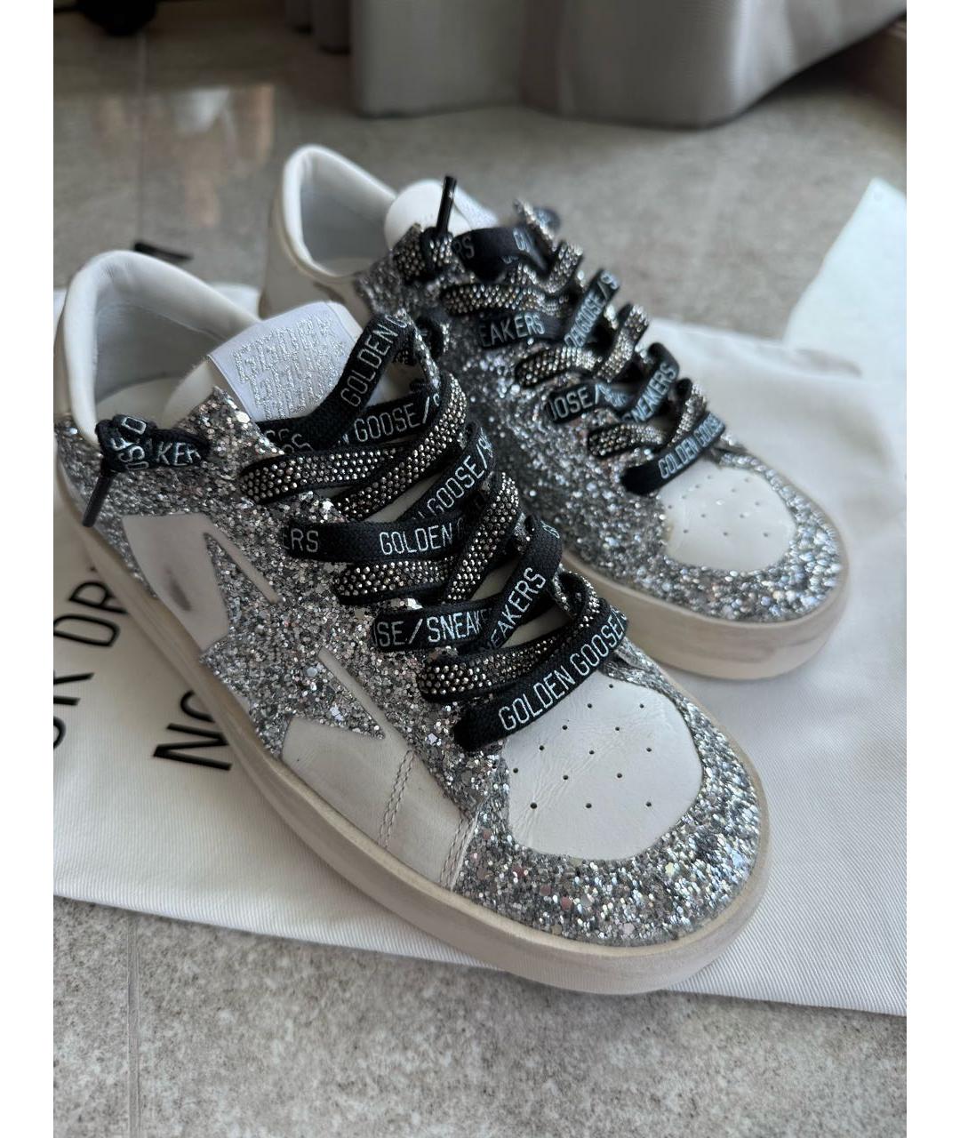 GOLDEN GOOSE Серебряные кожаные кеды, фото 4