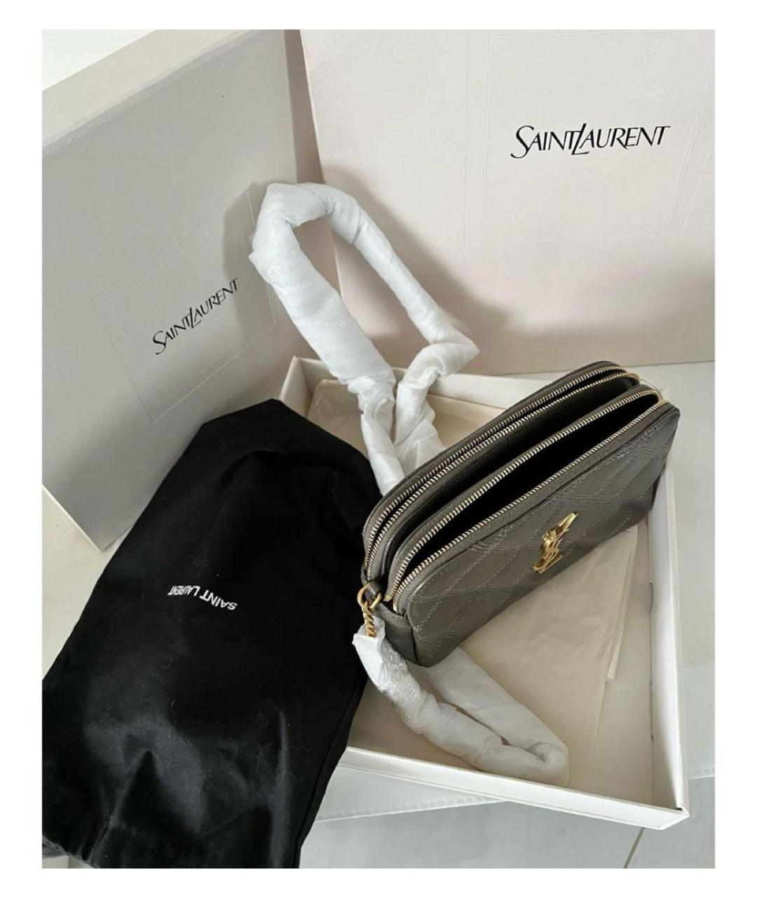 SAINT LAURENT Бежевая кожаная сумка через плечо, фото 2