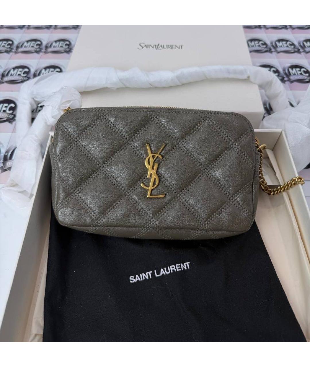 SAINT LAURENT Бежевая кожаная сумка через плечо, фото 7