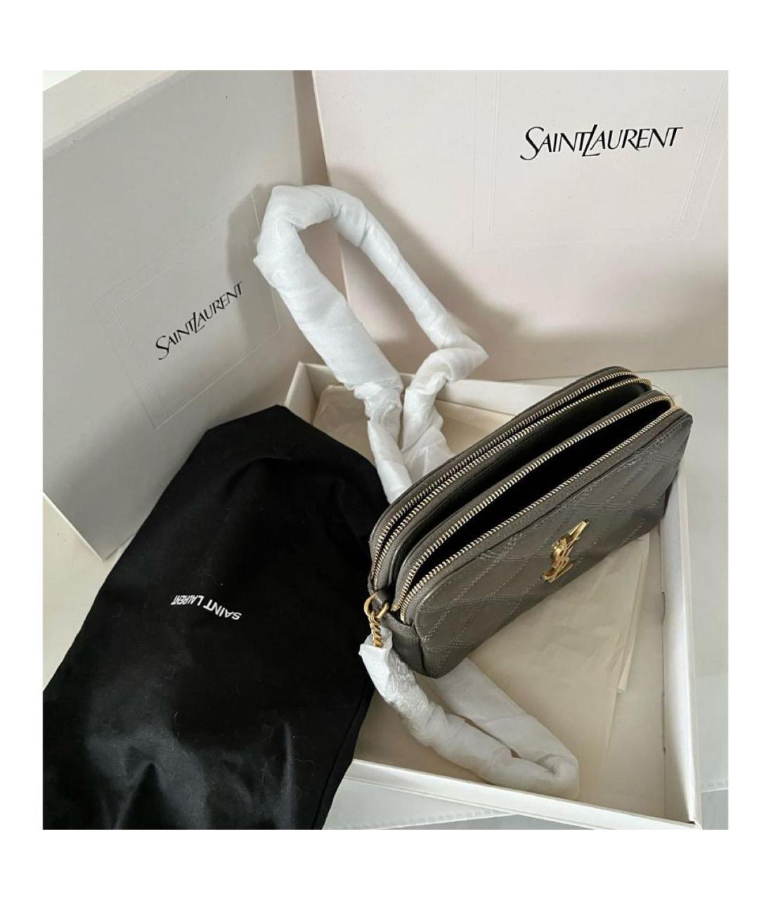 SAINT LAURENT Бежевая кожаная сумка через плечо, фото 5