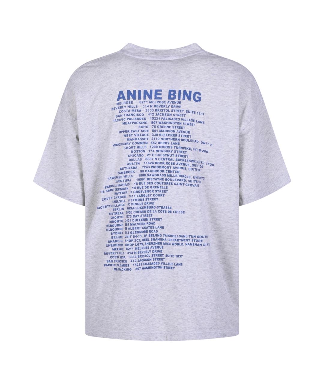 ANINE BING Серая хлопковая футболка, фото 2