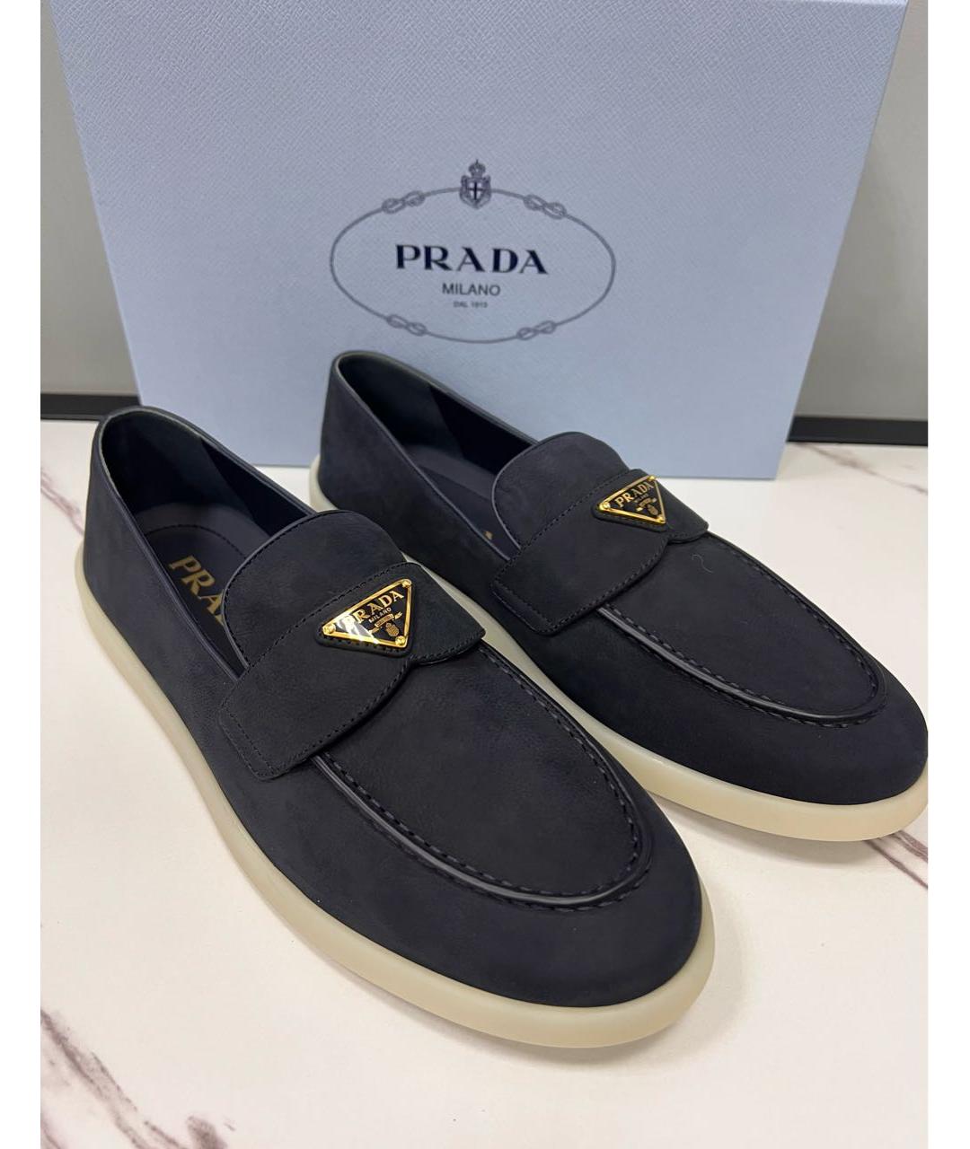PRADA Темно-синие нубуковые лоферы, фото 2