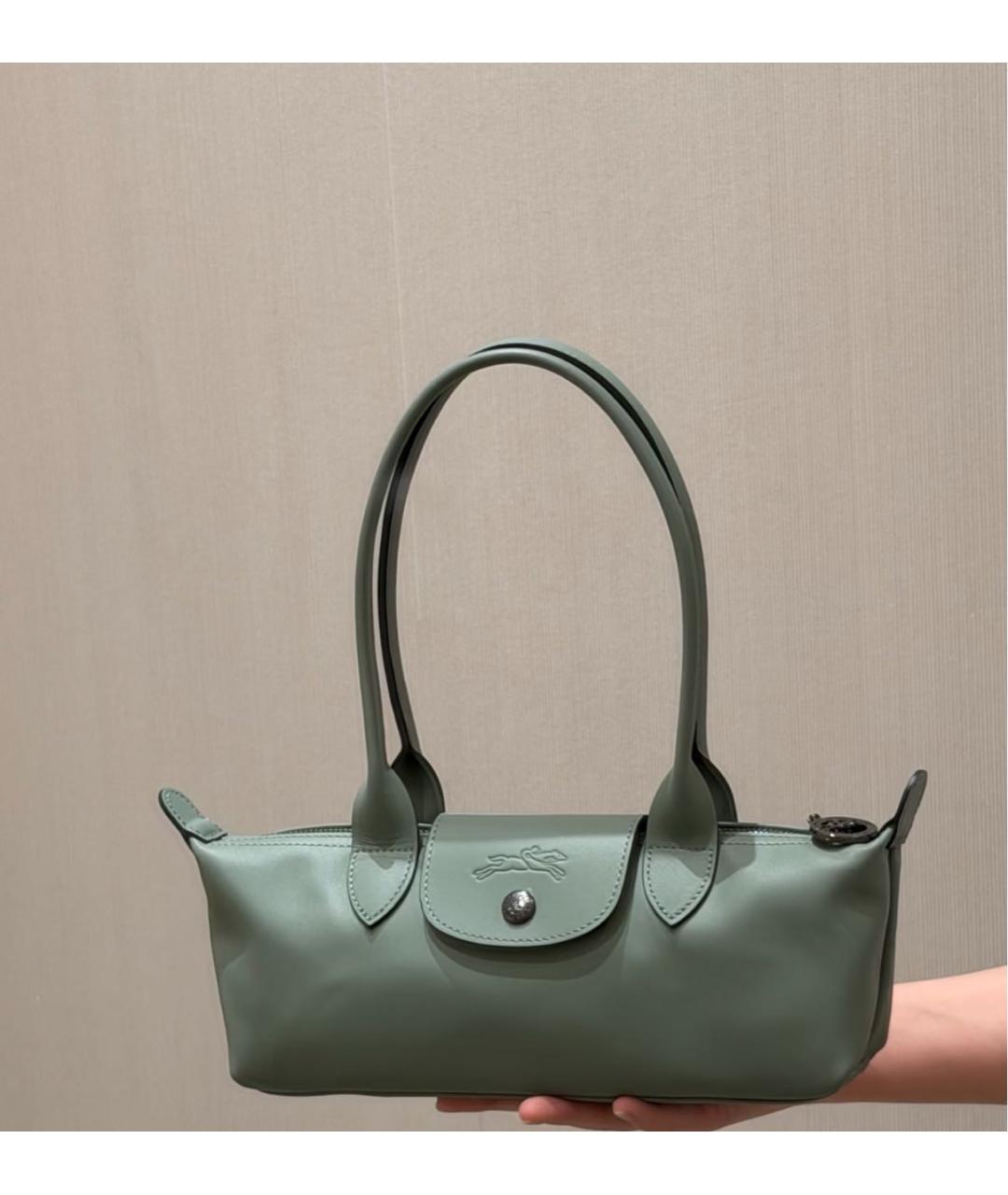 LONGCHAMP Зеленая кожаная сумка с короткими ручками, фото 6