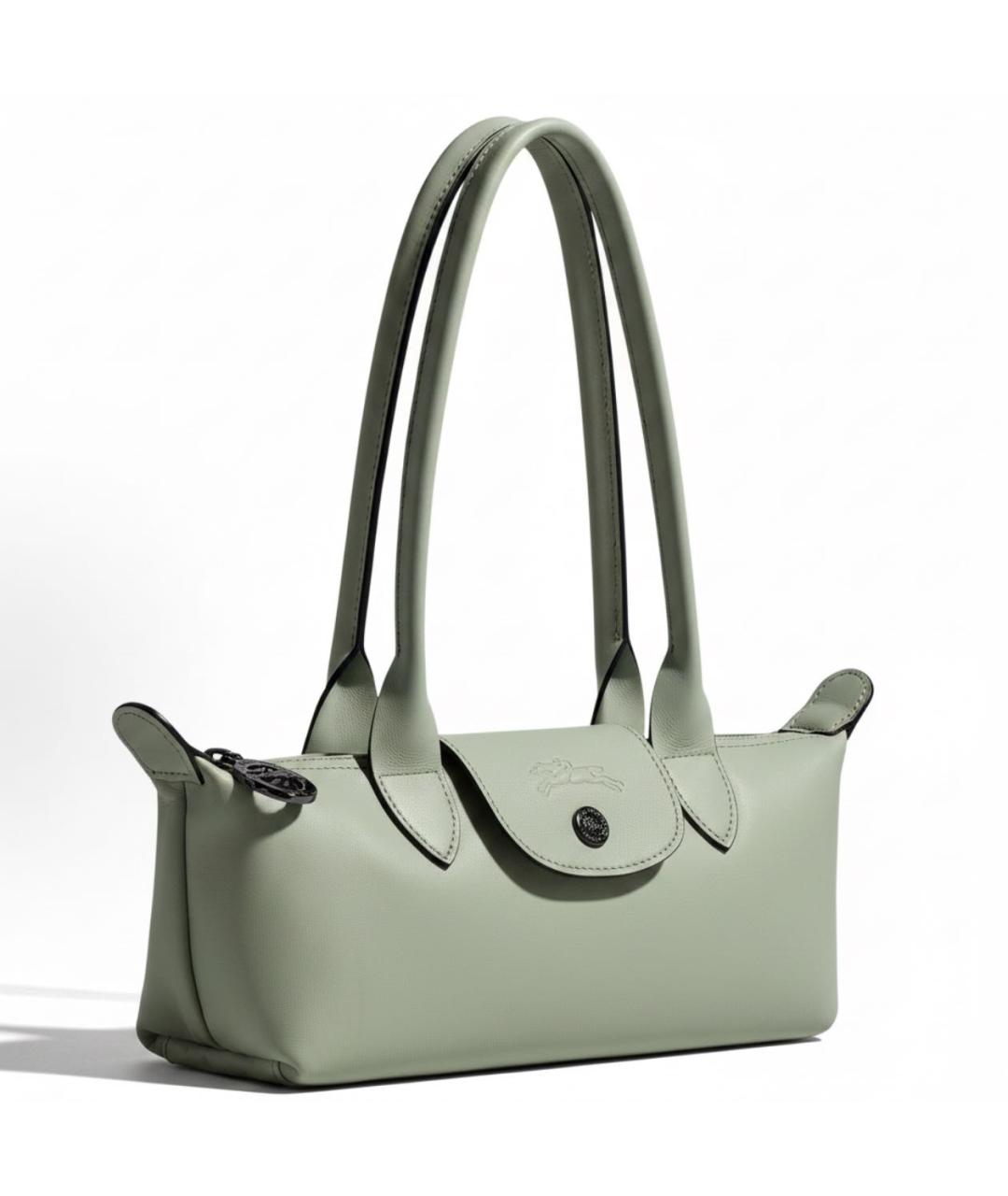 LONGCHAMP Зеленая кожаная сумка с короткими ручками, фото 3