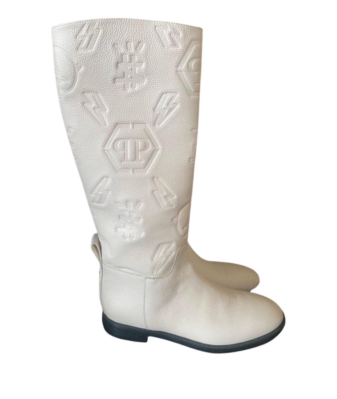 PHILIPP PLEIN Белые кожаные сапоги, фото 1