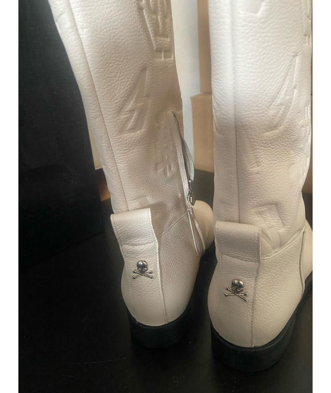 PHILIPP PLEIN Белые кожаные сапоги, фото 2