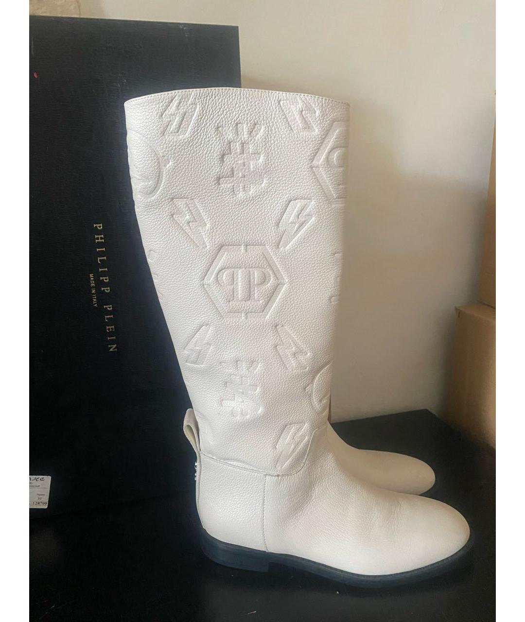 PHILIPP PLEIN Белые кожаные сапоги, фото 8