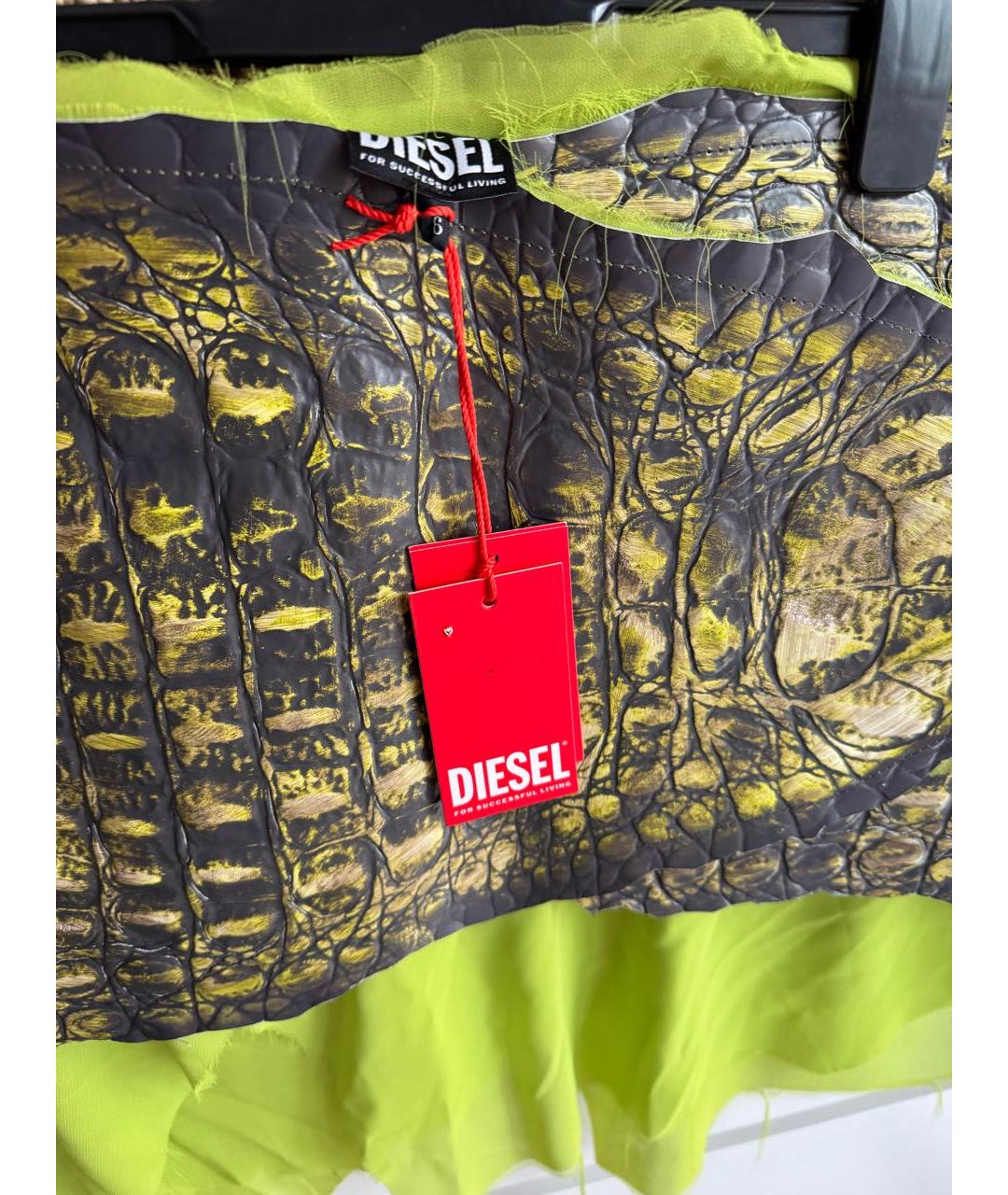DIESEL Зеленая кожаная юбка мини, фото 2