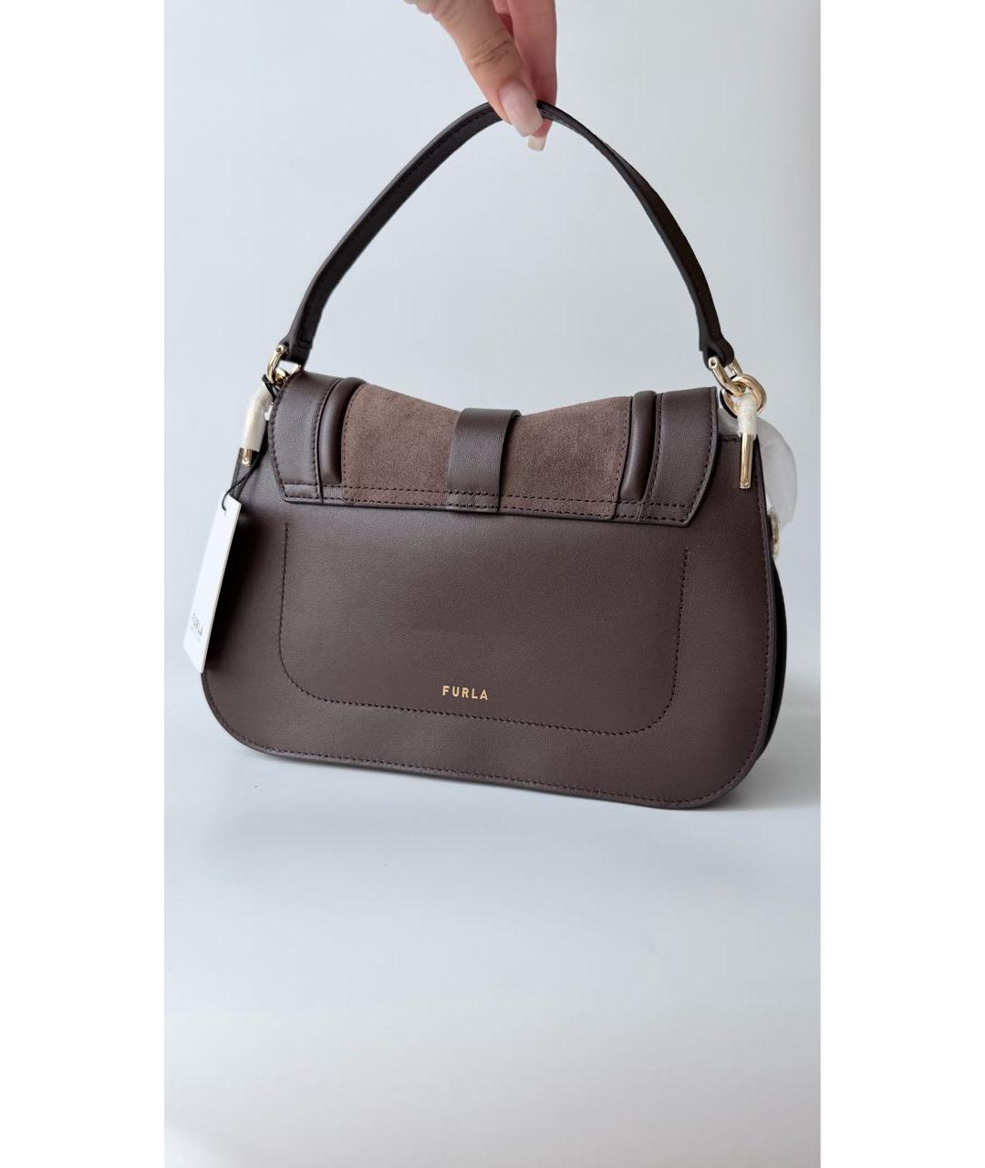 FURLA Коричневая кожаная сумка с короткими ручками, фото 3