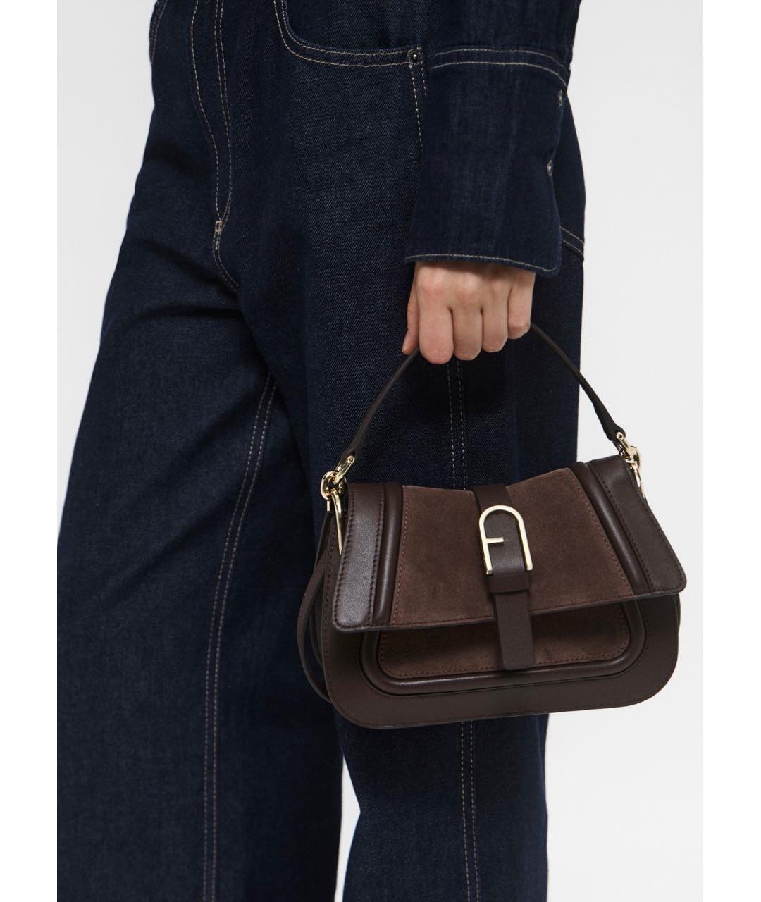 FURLA Коричневая кожаная сумка с короткими ручками, фото 8