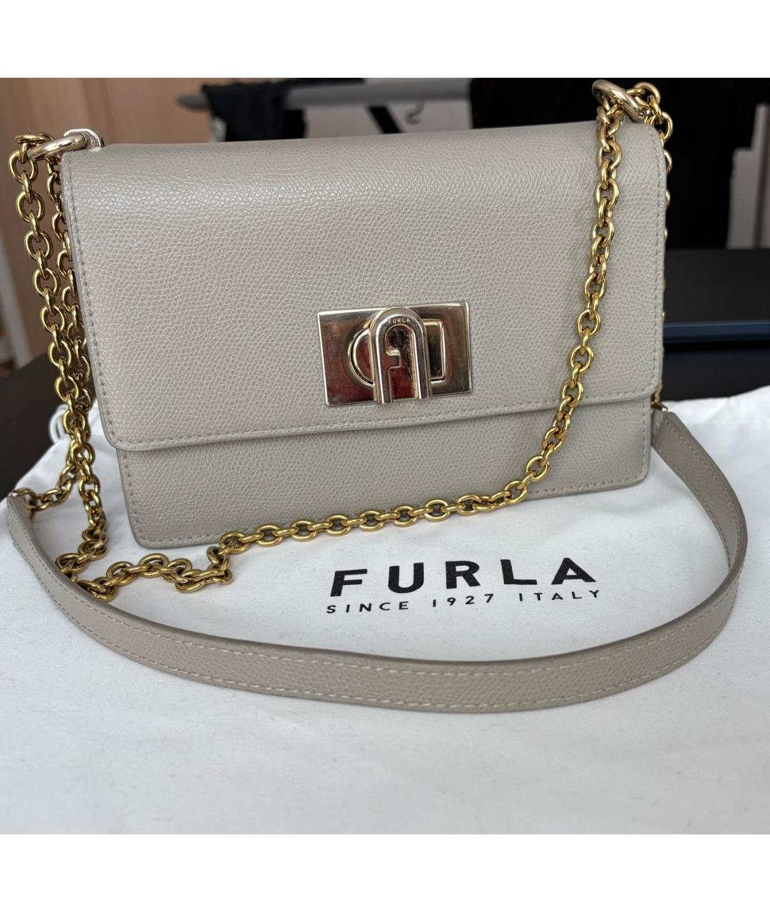 FURLA Бежевая кожаная сумка через плечо, фото 7