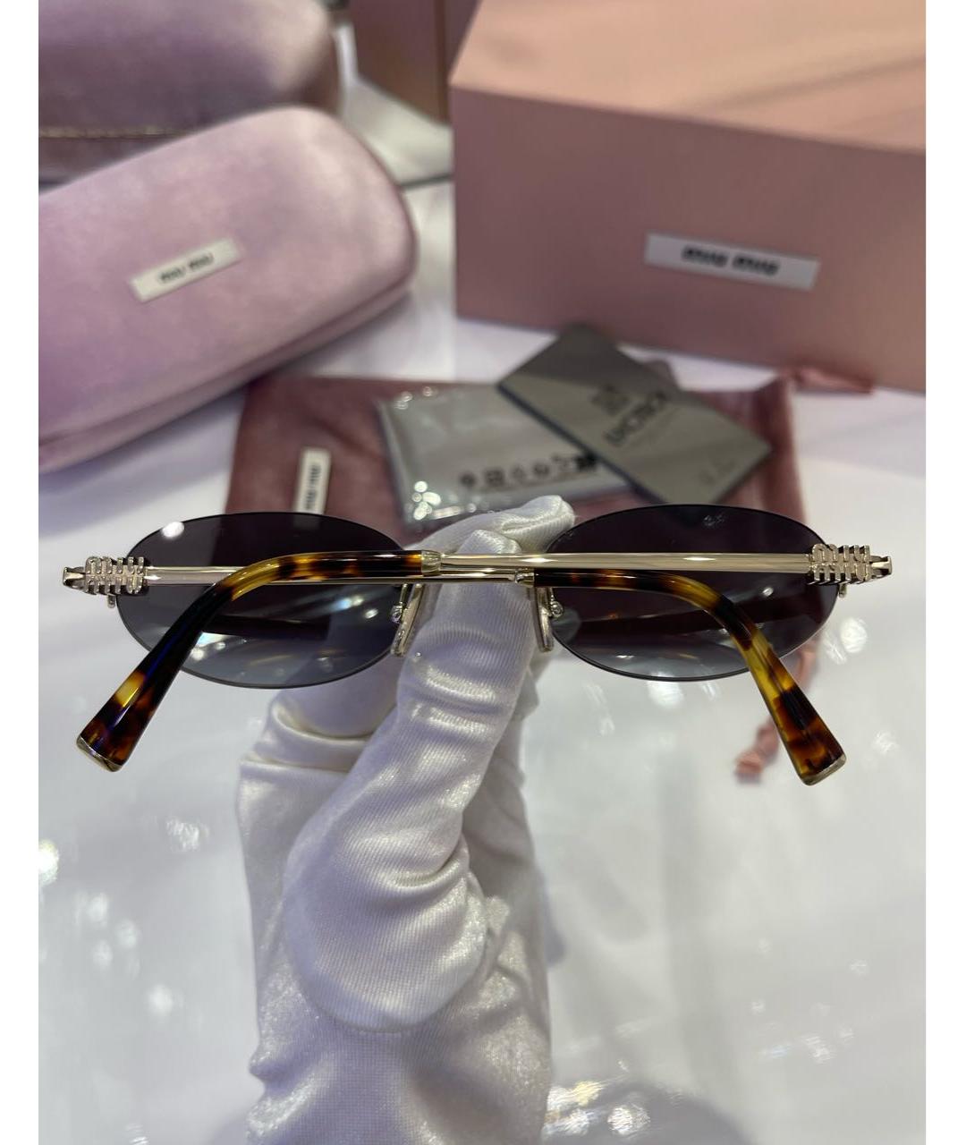 MIU MIU Золотые металлические солнцезащитные очки, фото 4