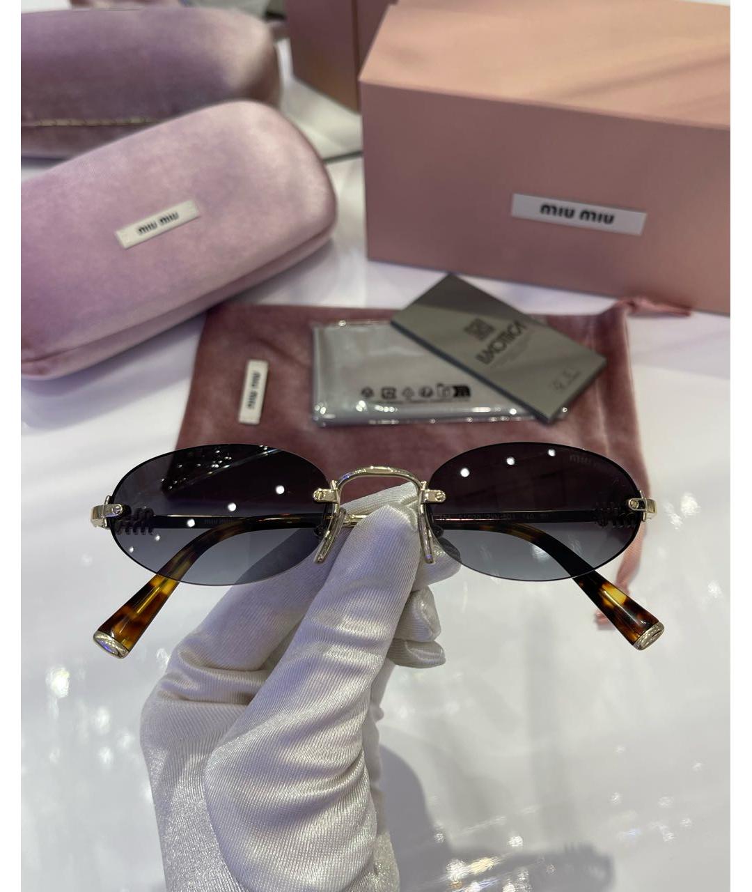 MIU MIU Золотые металлические солнцезащитные очки, фото 3
