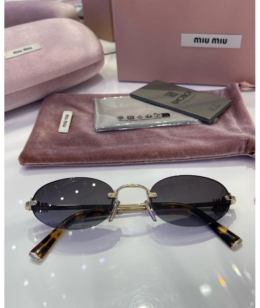MIU MIU Золотые металлические солнцезащитные очки, фото 5