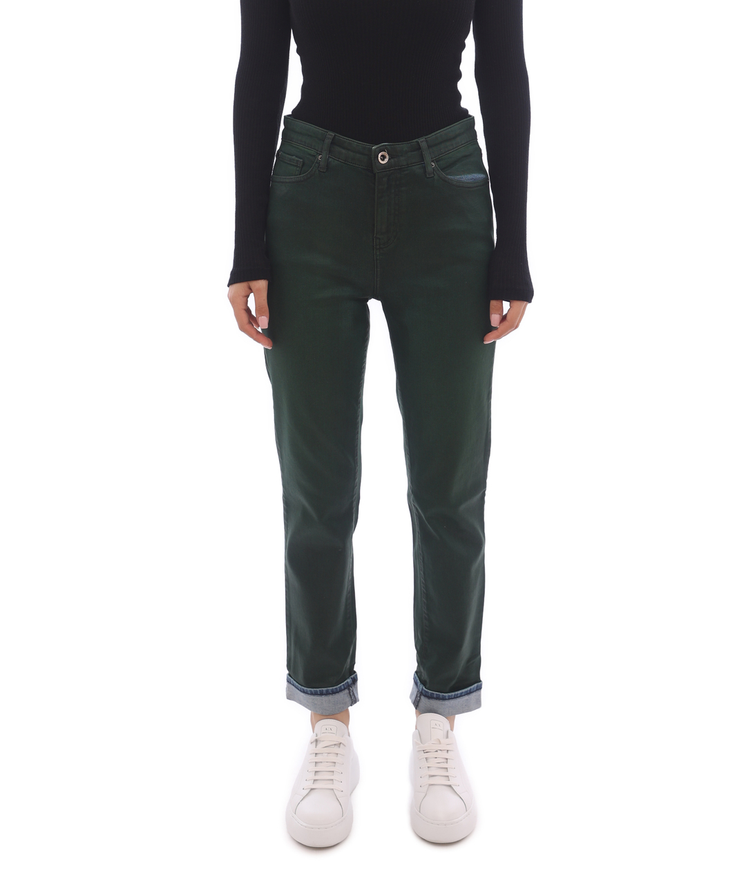 ARMANI EXCHANGE Зеленые хлопко-эластановые прямые джинсы, фото 9