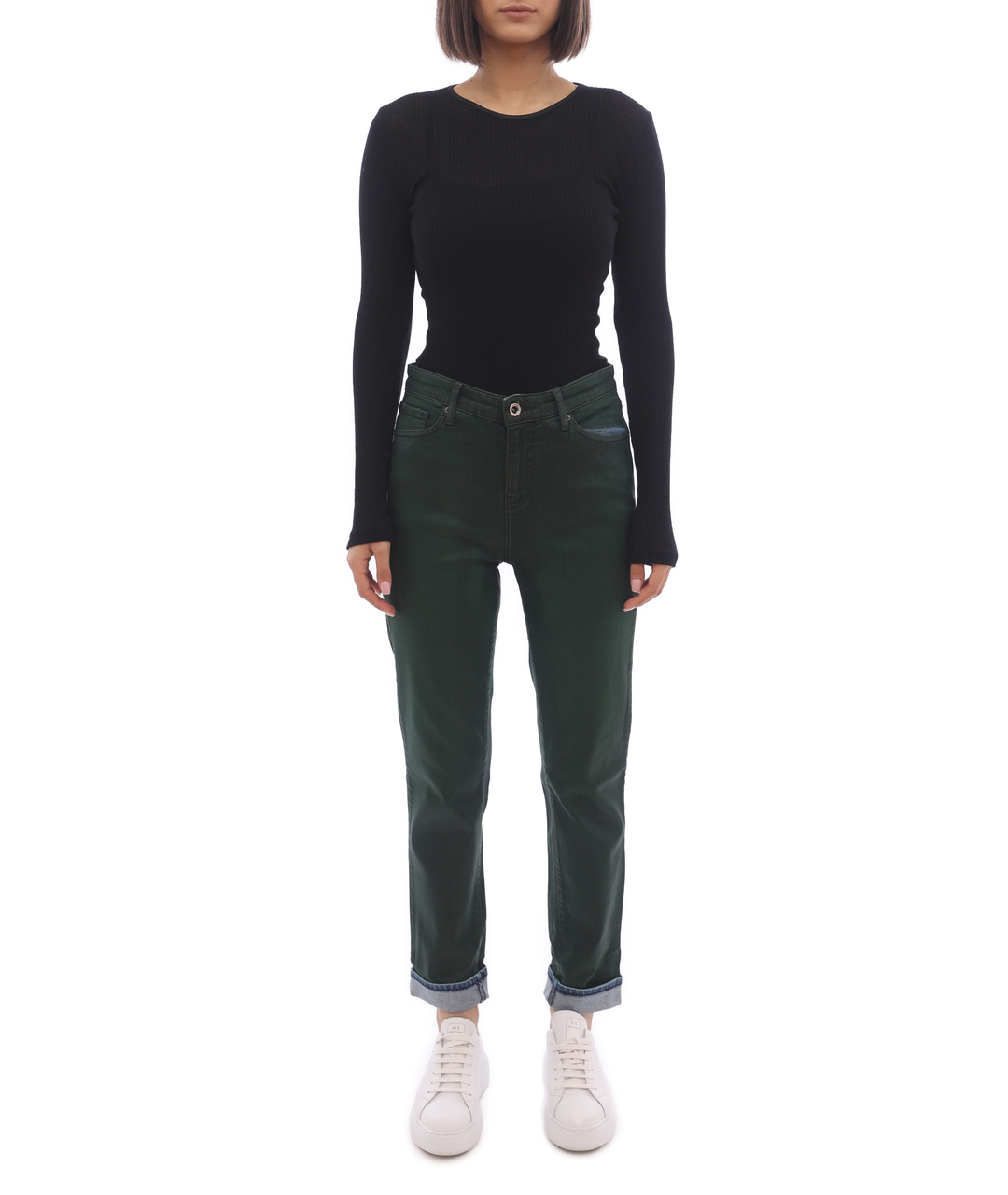 ARMANI EXCHANGE Зеленые хлопко-эластановые прямые джинсы, фото 3
