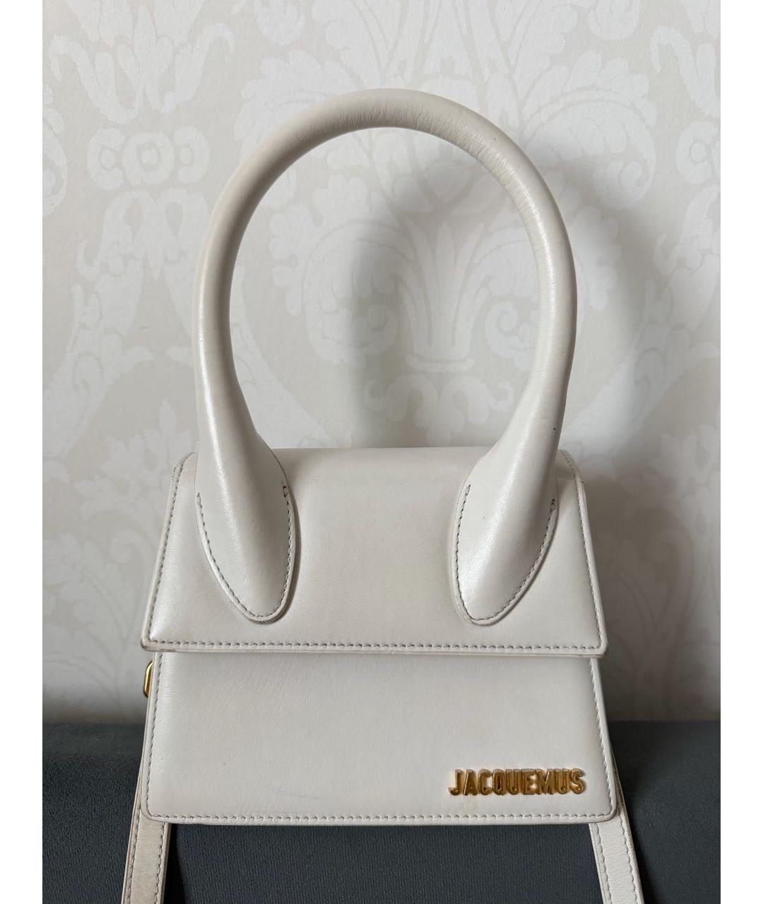 JACQUEMUS Белая кожаная сумка с короткими ручками, фото 7