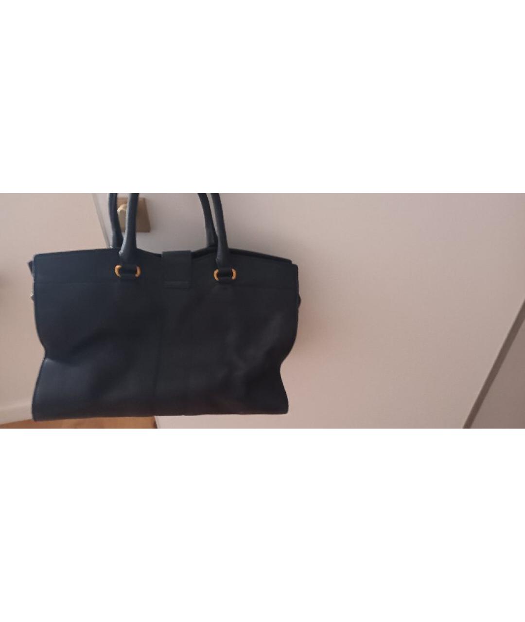 SAINT LAURENT Темно-синяя кожаная сумка с короткими ручками, фото 2