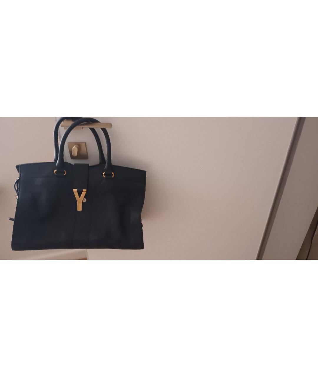SAINT LAURENT Темно-синяя кожаная сумка с короткими ручками, фото 5