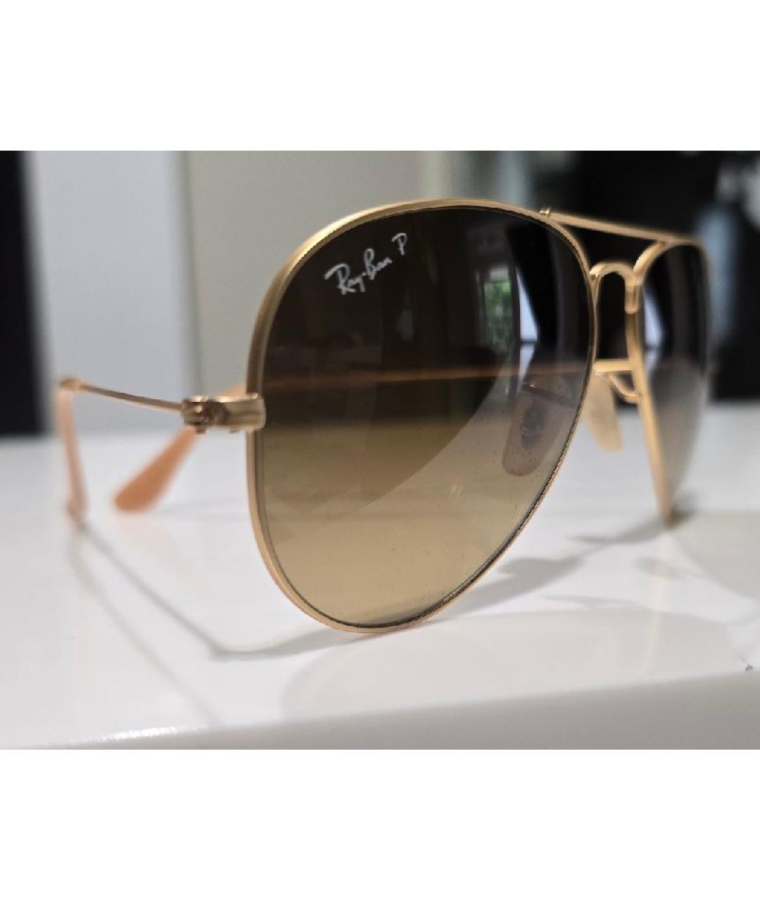 RAY BAN Золотые металлические солнцезащитные очки, фото 3