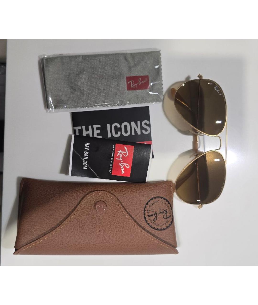 RAY BAN Золотые металлические солнцезащитные очки, фото 5