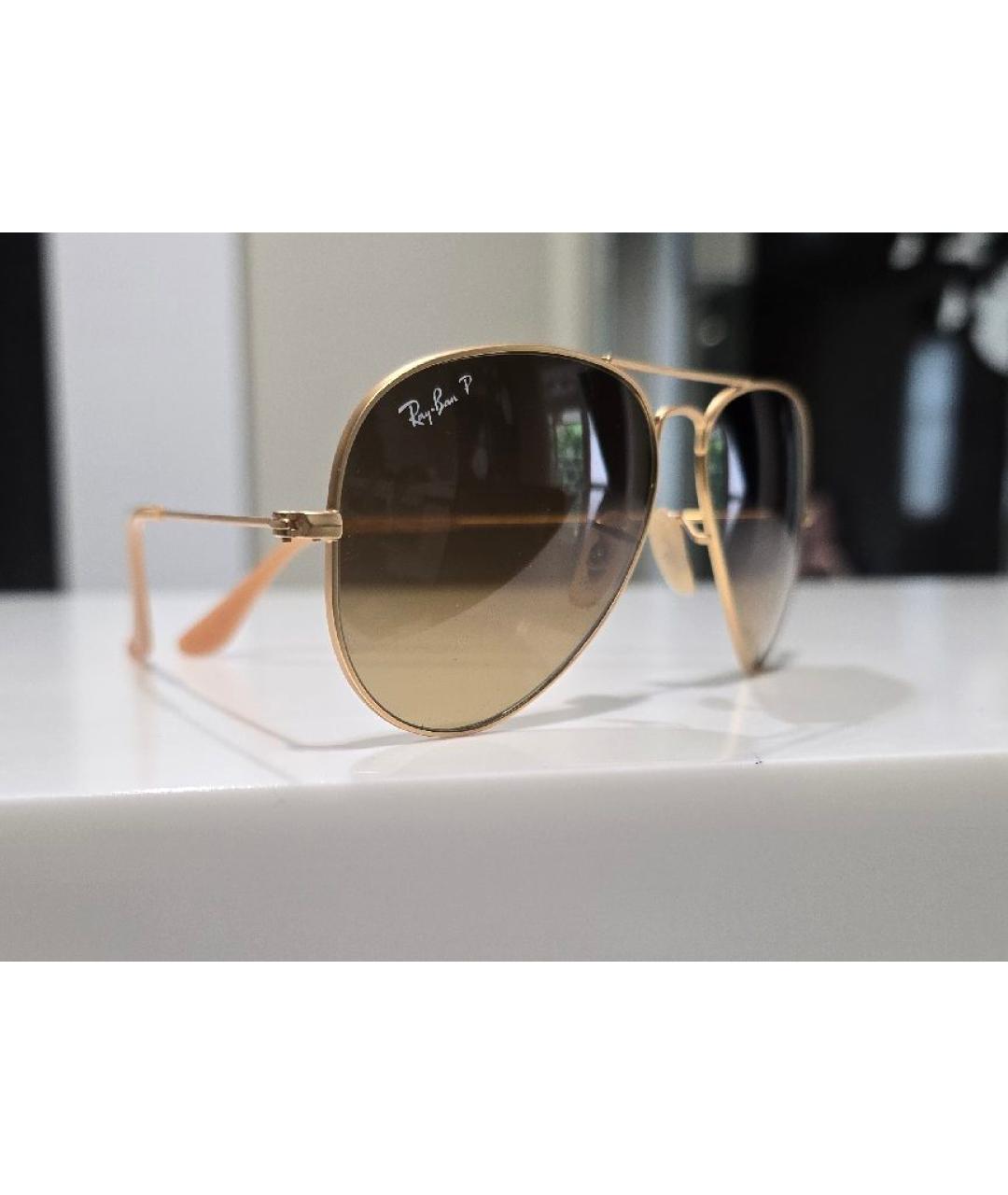 RAY BAN Золотые металлические солнцезащитные очки, фото 2