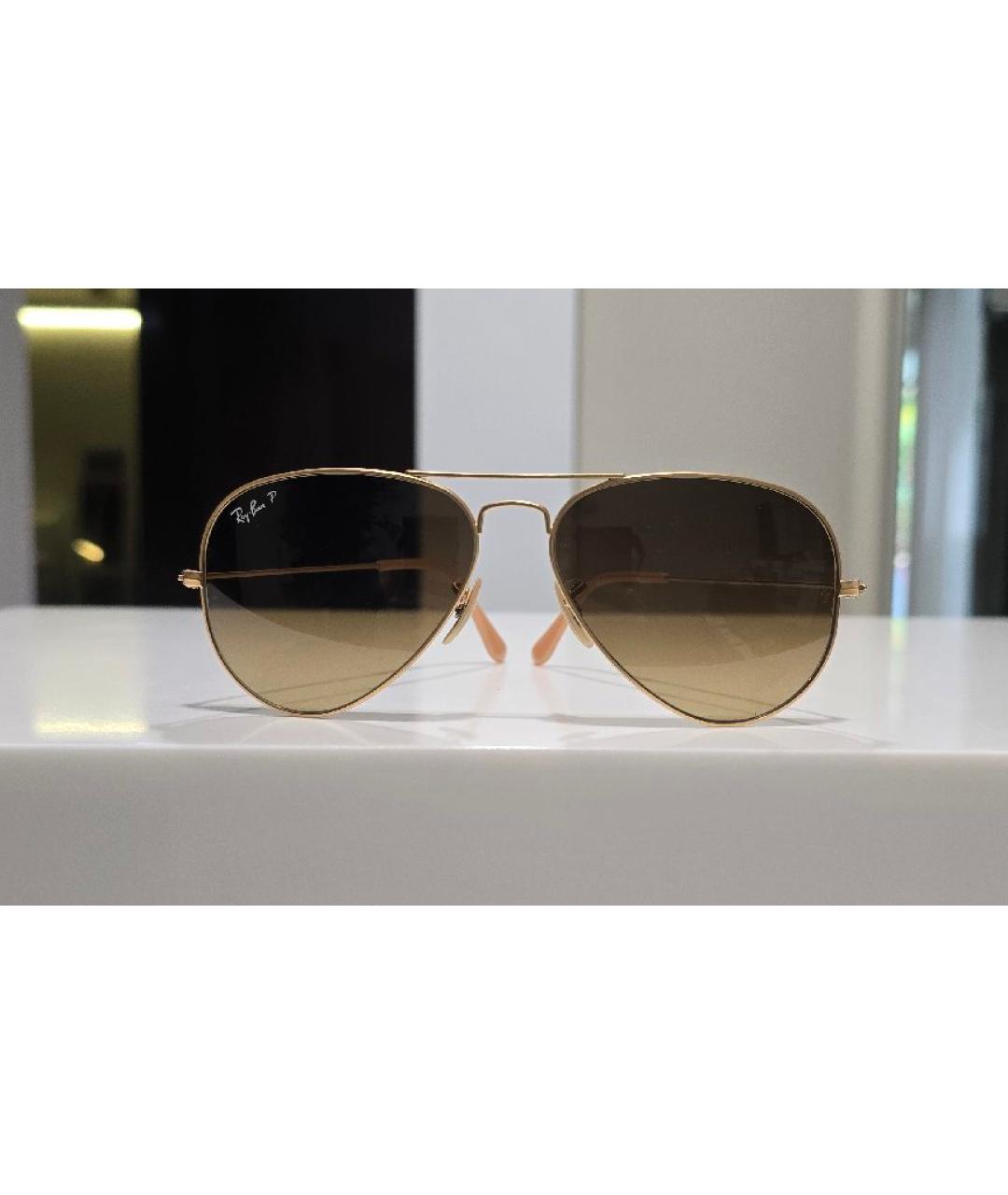 RAY BAN Золотые металлические солнцезащитные очки, фото 6