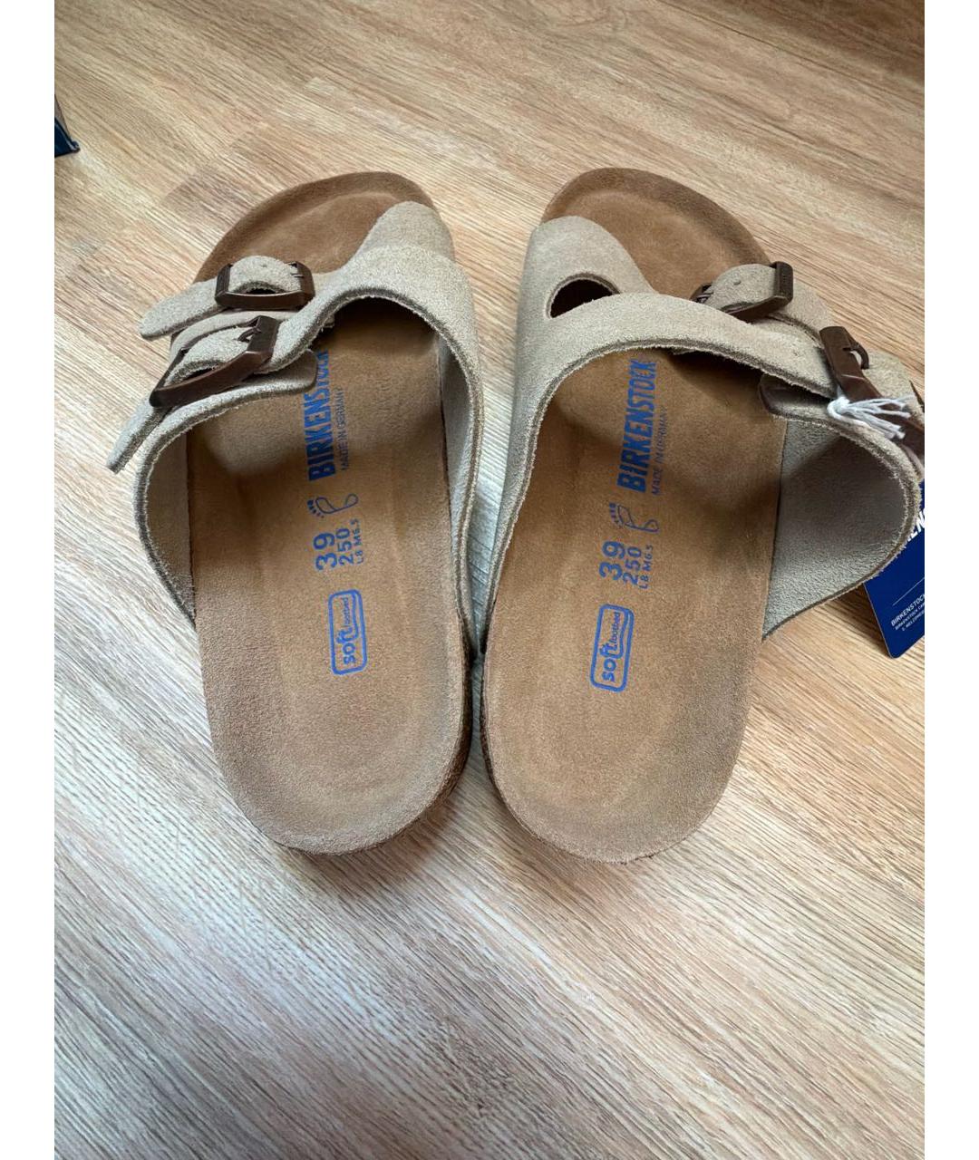 BIRKENSTOCK Бежевые замшевые шлепанцы, фото 4