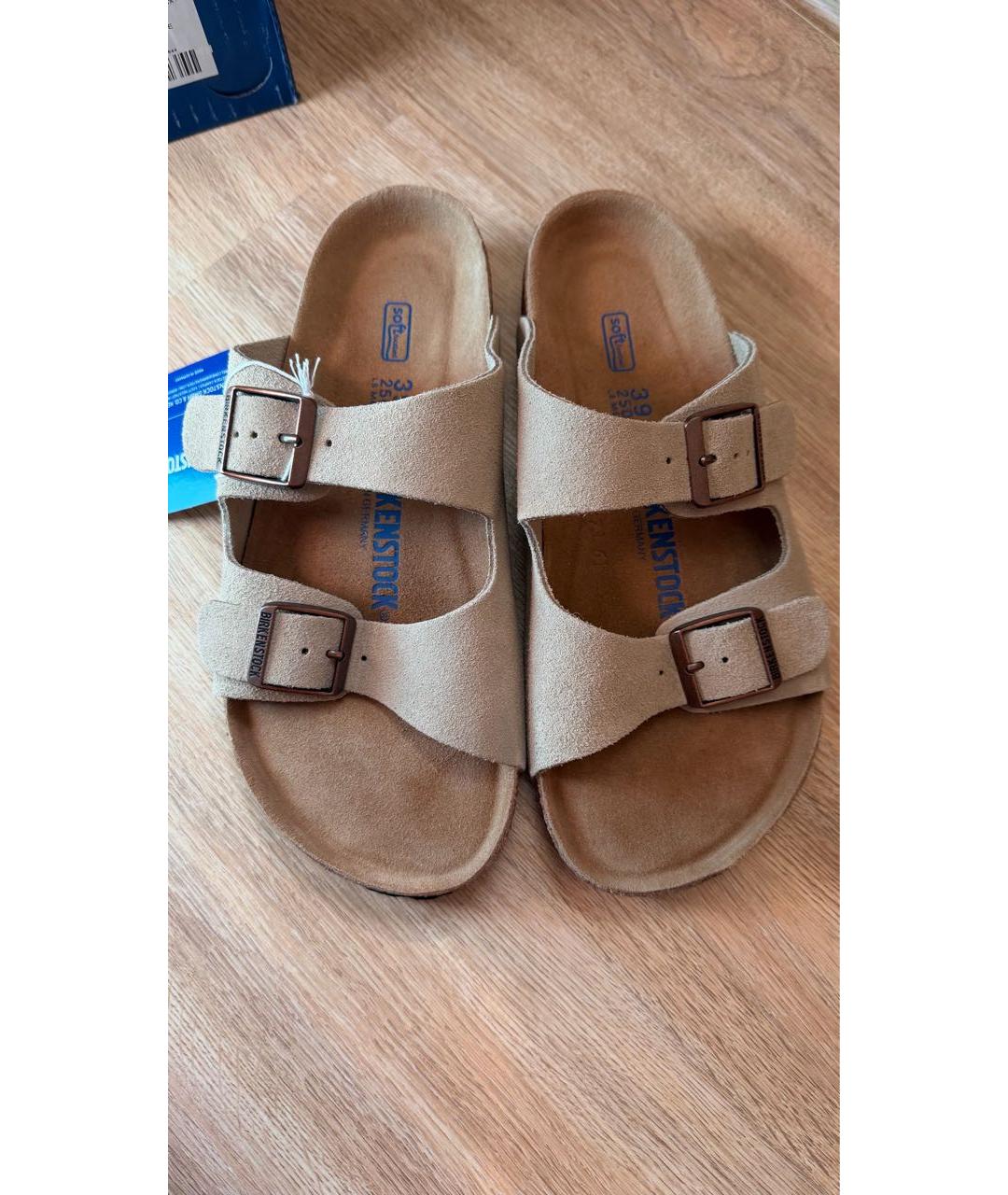 BIRKENSTOCK Бежевые замшевые шлепанцы, фото 2