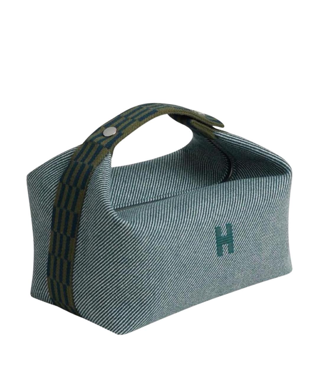 HERMES Бирюзовая тканевая сумка с короткими ручками, фото 1