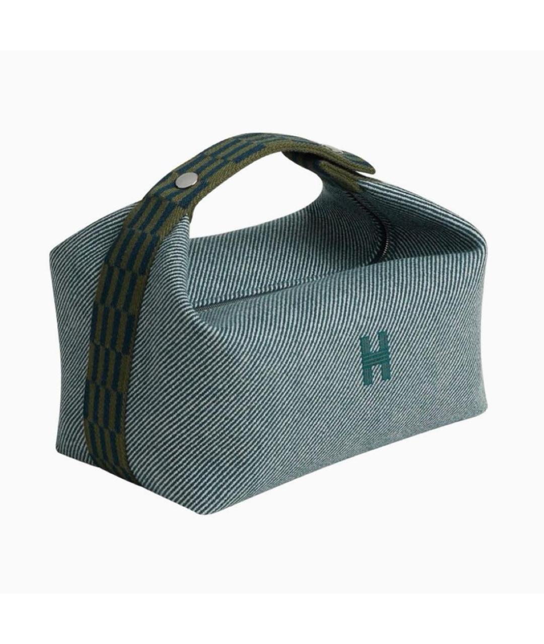 HERMES Бирюзовая тканевая сумка с короткими ручками, фото 9