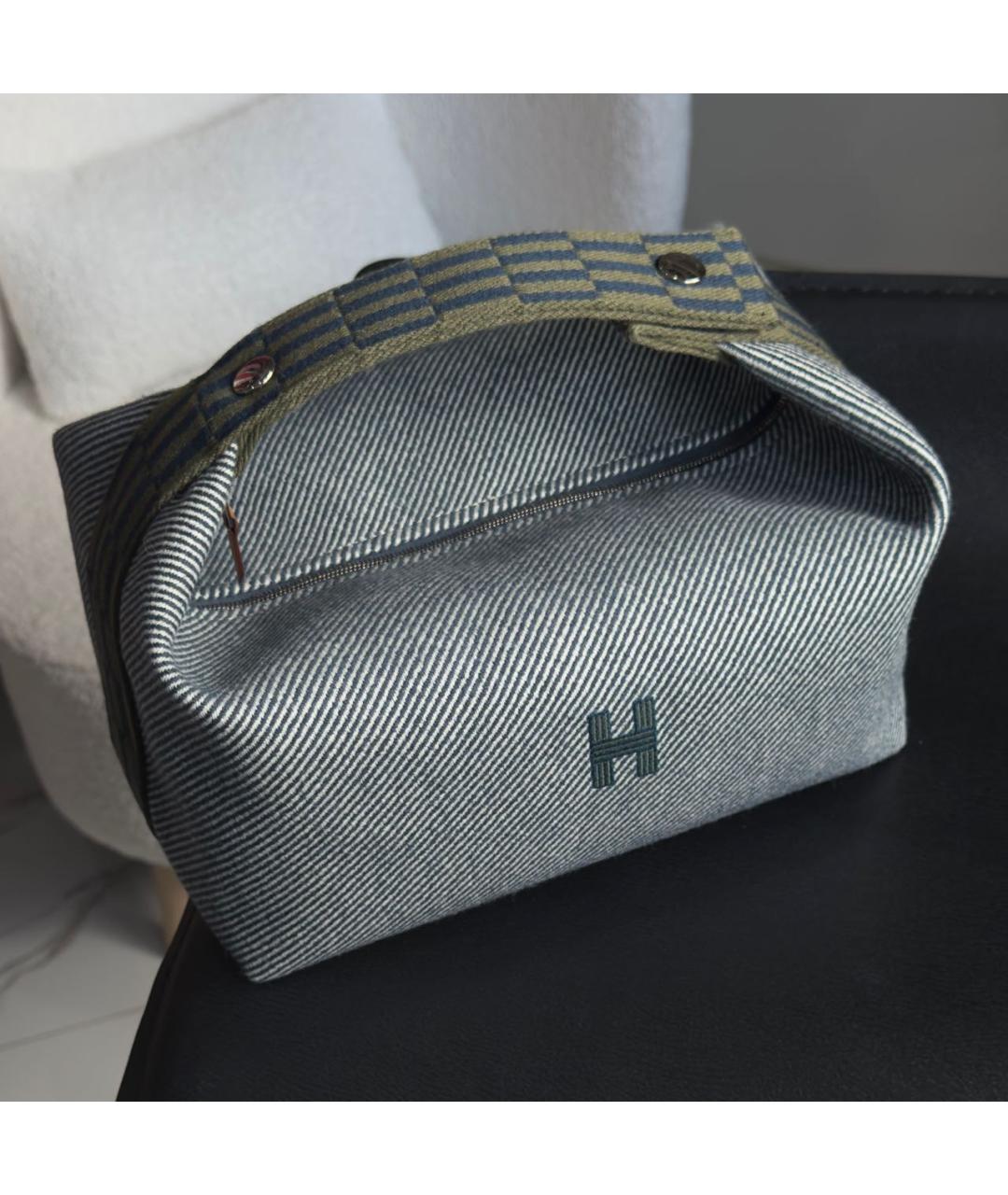 HERMES Бирюзовая тканевая сумка с короткими ручками, фото 8
