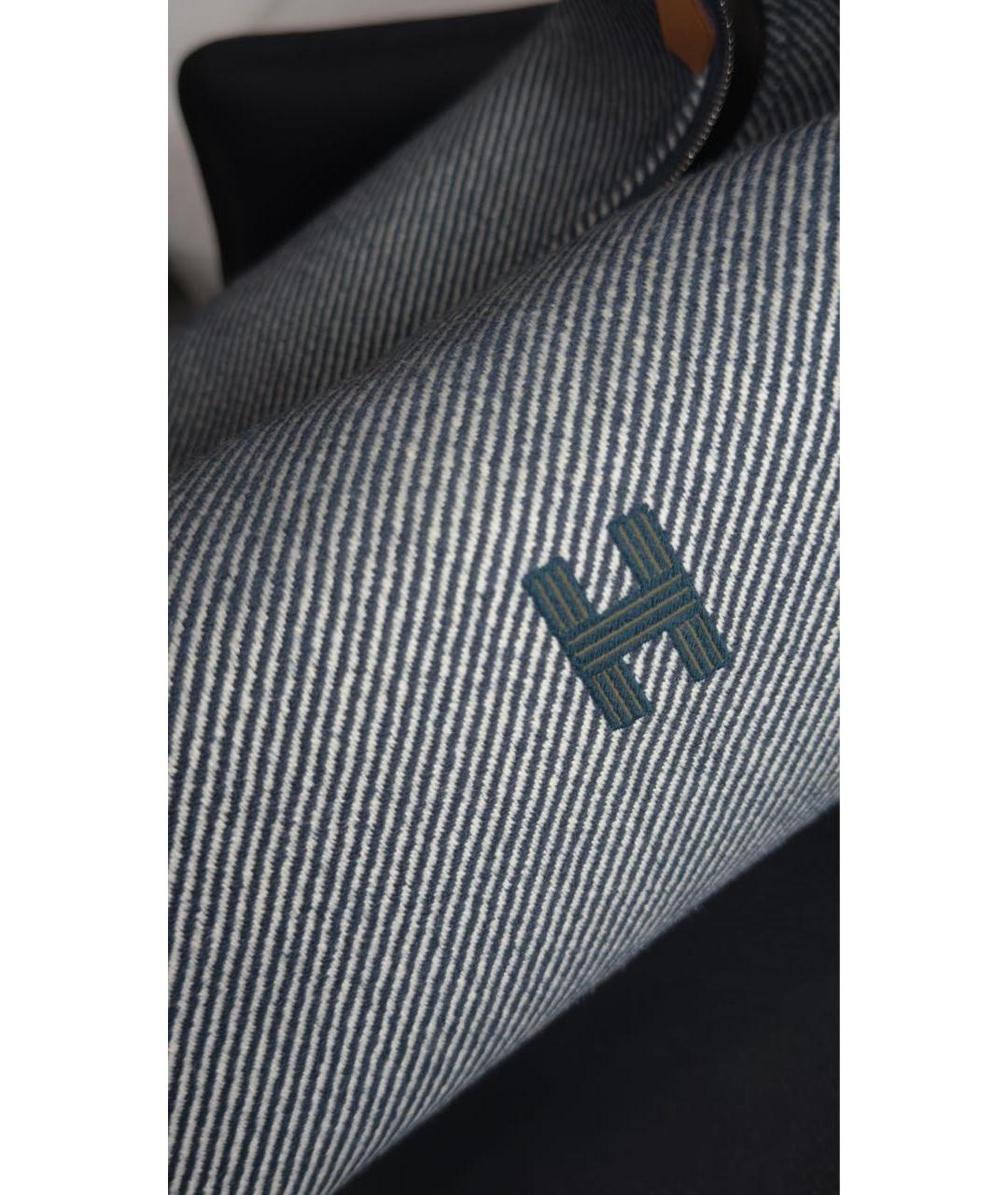 HERMES Бирюзовая тканевая сумка с короткими ручками, фото 7