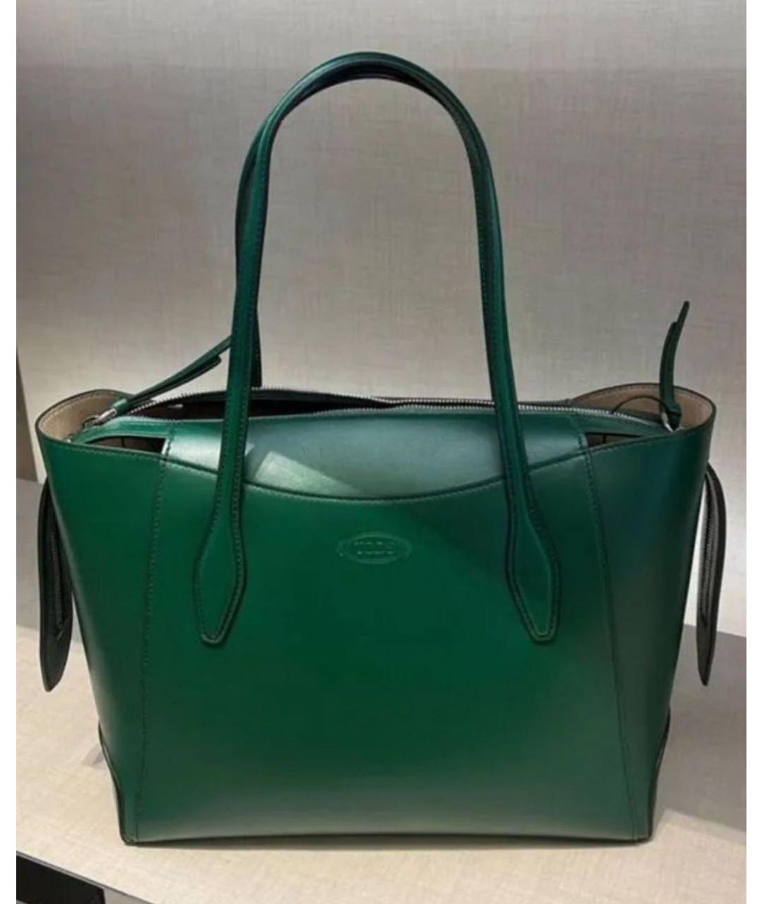 TOD'S Зеленая кожаная сумка тоут, фото 7