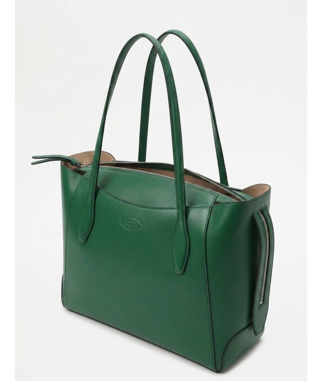 TOD'S Зеленая кожаная сумка тоут, фото 2