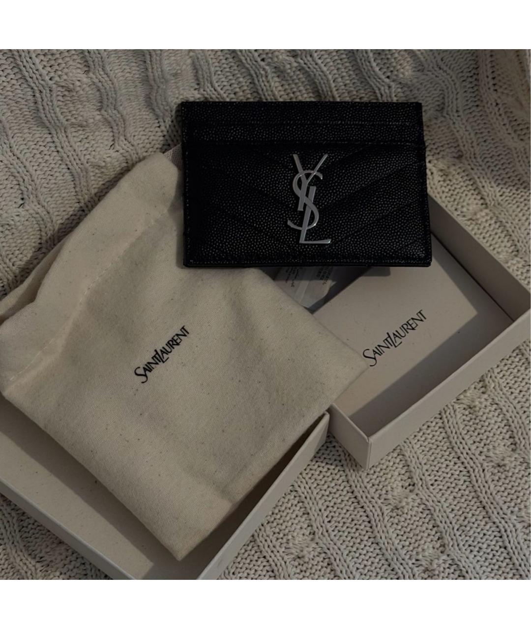 SAINT LAURENT Черный кожаный кардхолдер, фото 5
