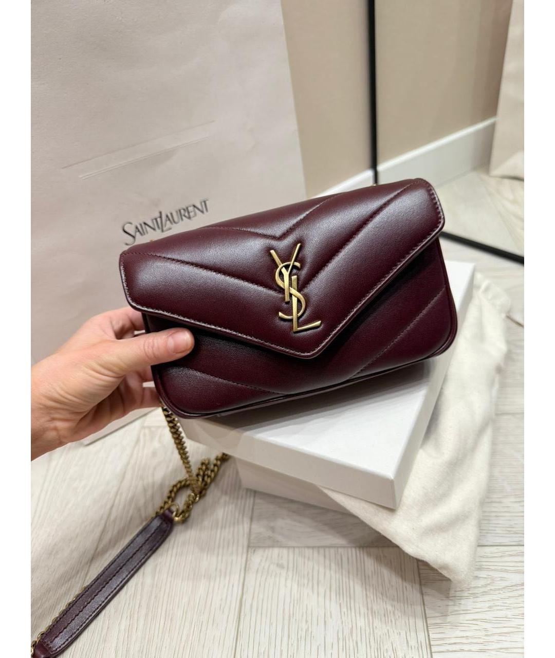 SAINT LAURENT Бордовая кожаная сумка через плечо, фото 2