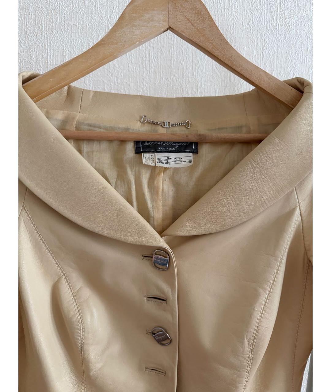 FERRAGAMO Бежевая кожаная куртка, фото 8