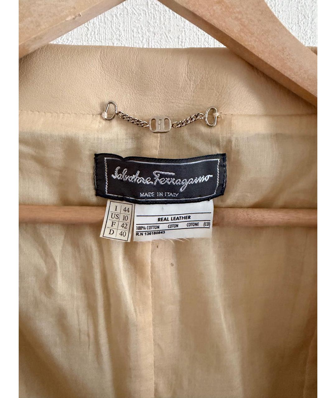 FERRAGAMO Бежевая кожаная куртка, фото 4