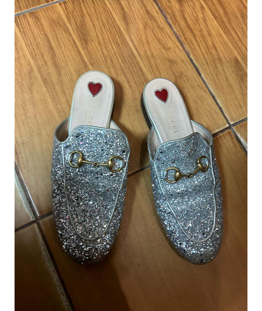 GUCCI Серебряные кожаные мюли, фото 2