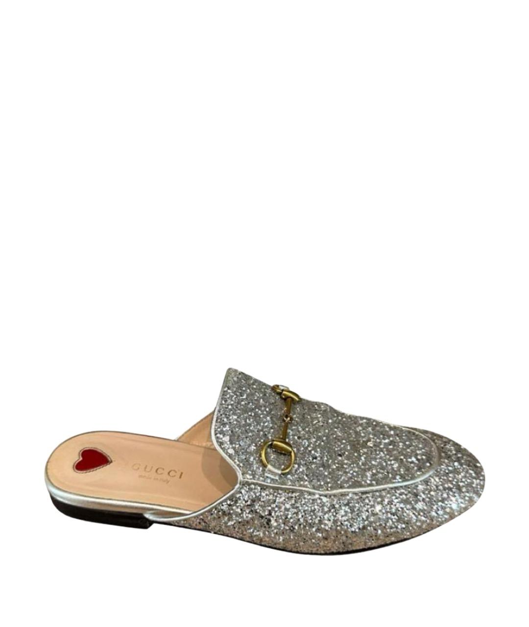 GUCCI Серебряные кожаные мюли, фото 1
