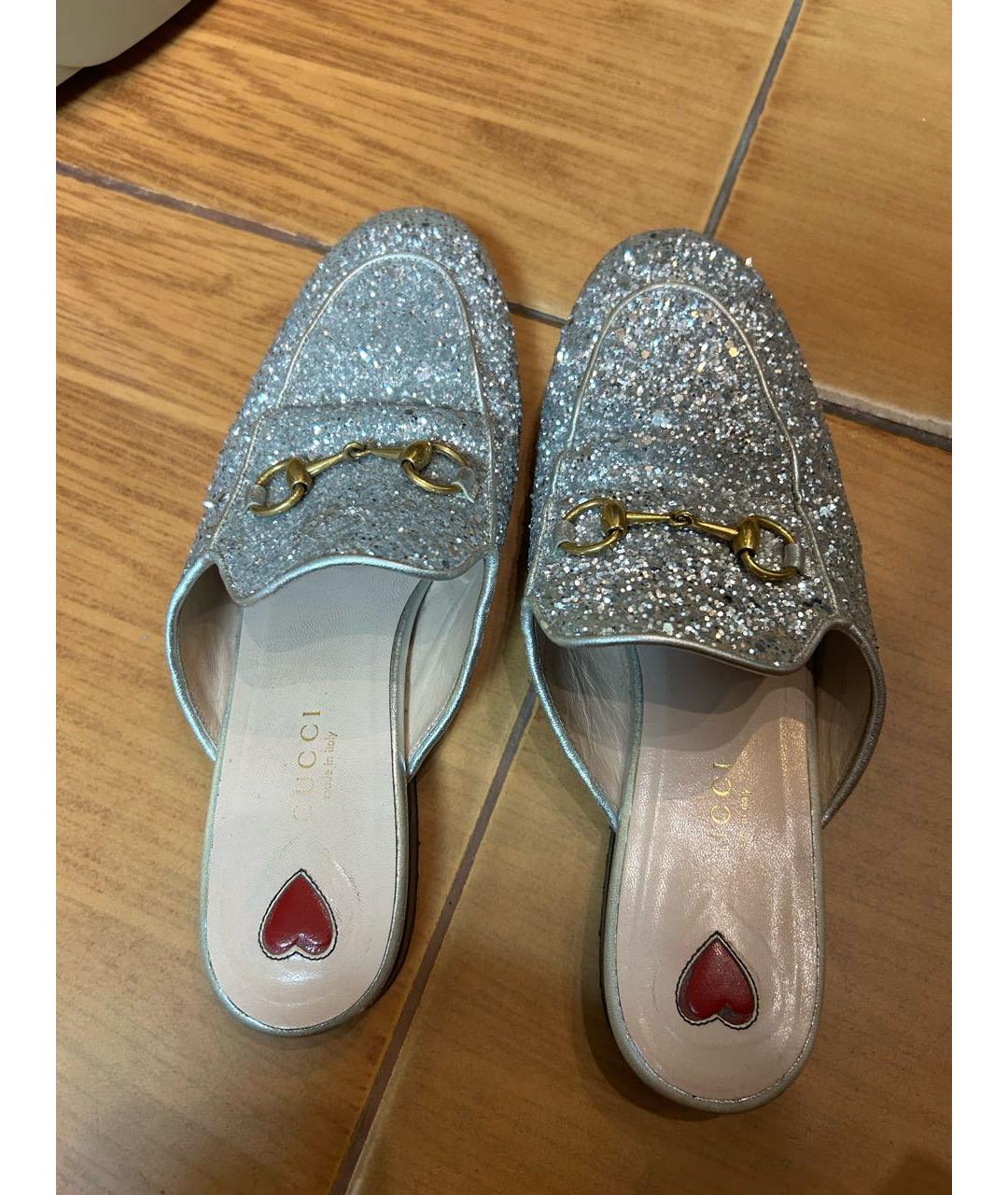 GUCCI Серебряные кожаные мюли, фото 3