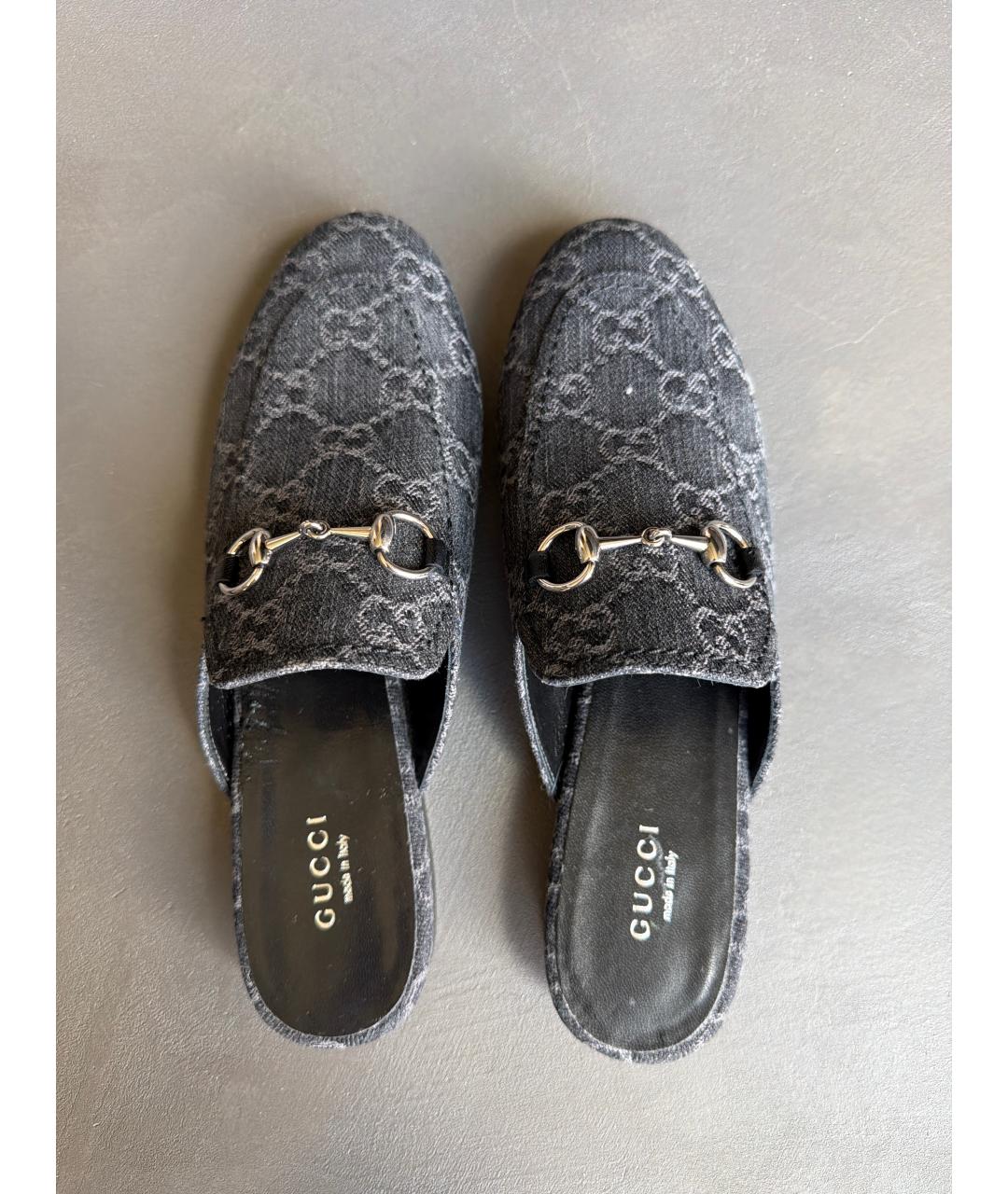 GUCCI Антрацитовые текстильные мюли, фото 3