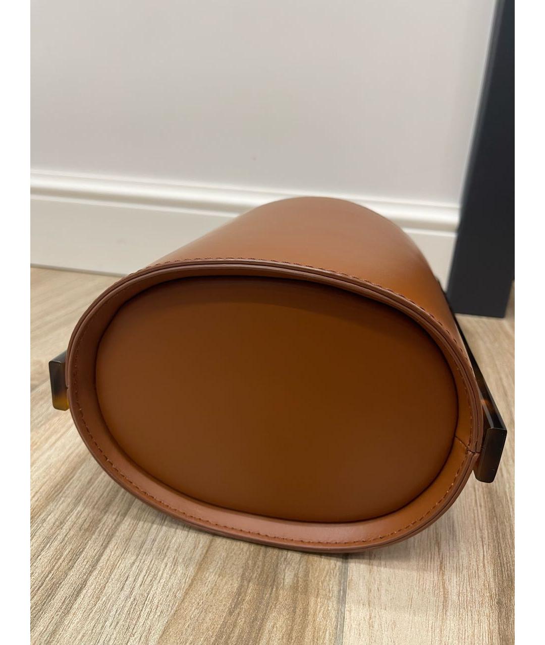 STAUD Коричневая кожаная сумка с короткими ручками, фото 4