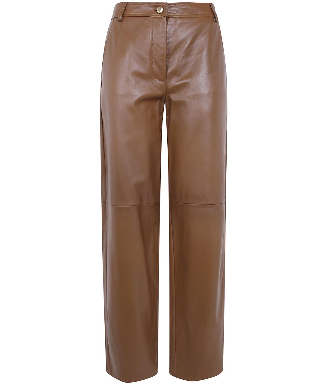 MAX MARA STUDIO Коричневые кожаные прямые брюки, фото 1