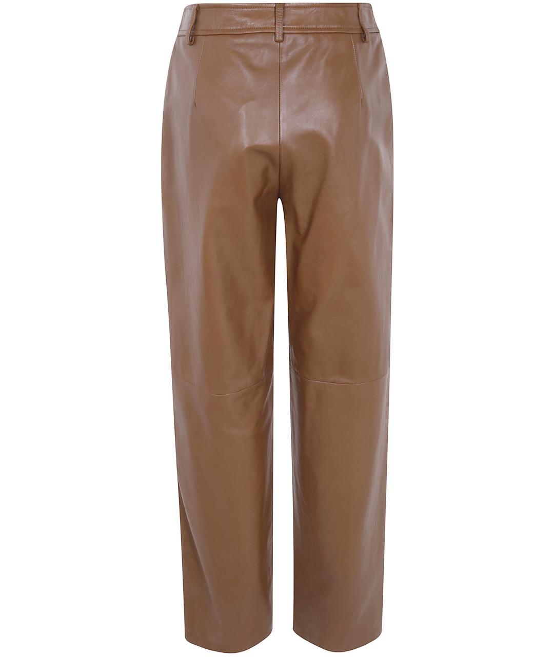 MAX MARA STUDIO Коричневые кожаные прямые брюки, фото 2